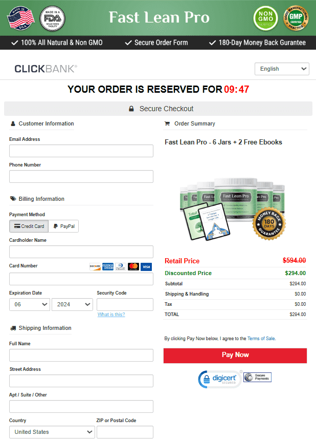 Fast Lean Pro Official Website Secure Order Page